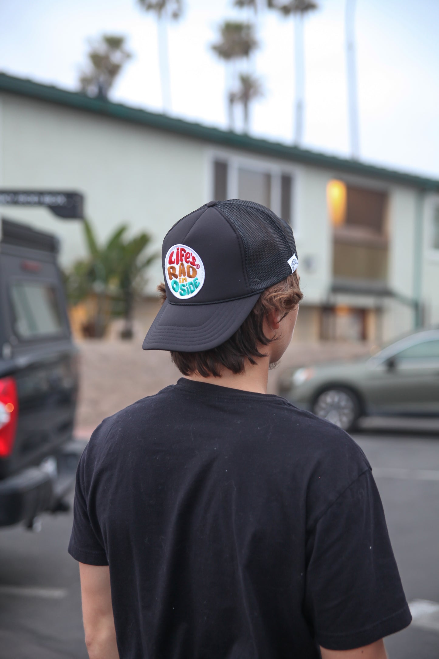 Retro Oside Trucker Hat - Black